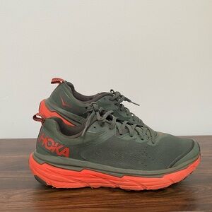 Hoka Forest Green and Coral Sneakers